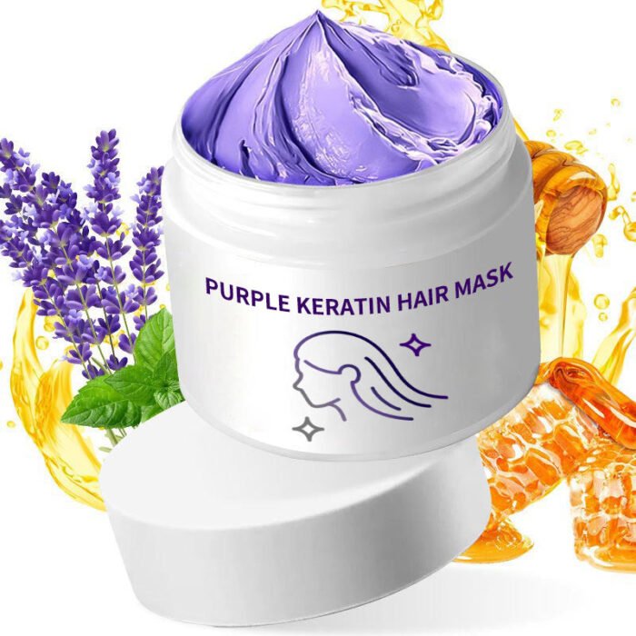 Masque capillaire à la kératine pourpre - Fixe la couleur et neutralise les tons cuivrés et jaunes pour les cheveux blonds, gris argentés et méchés – Image 13