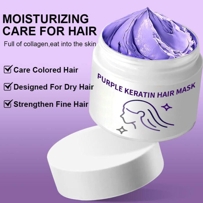 Masque capillaire à la kératine pourpre - Fixe la couleur et neutralise les tons cuivrés et jaunes pour les cheveux blonds, gris argentés et méchés – Image 3