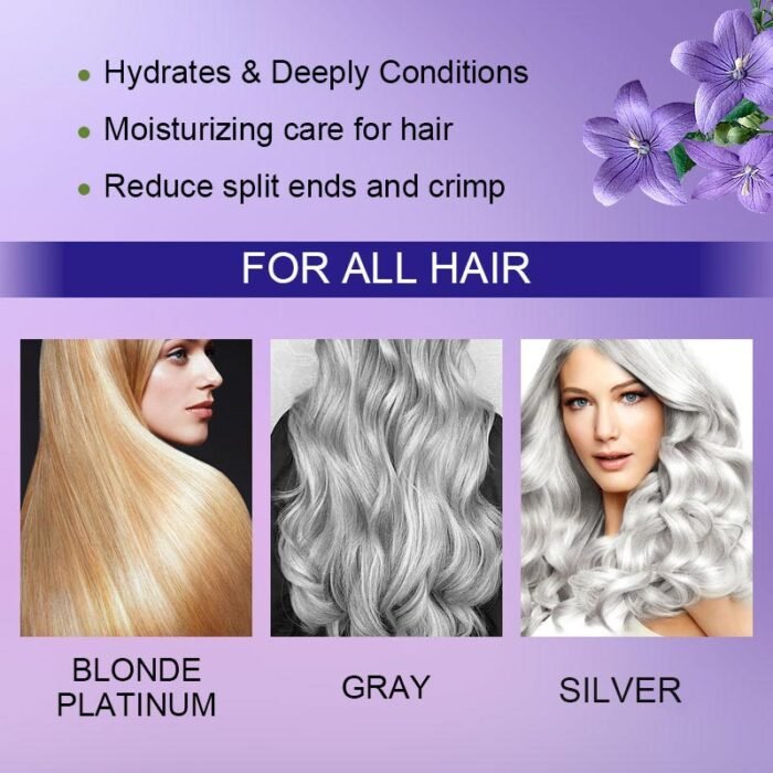 Masque capillaire à la kératine pourpre - Fixe la couleur et neutralise les tons cuivrés et jaunes pour les cheveux blonds, gris argentés et méchés – Image 9