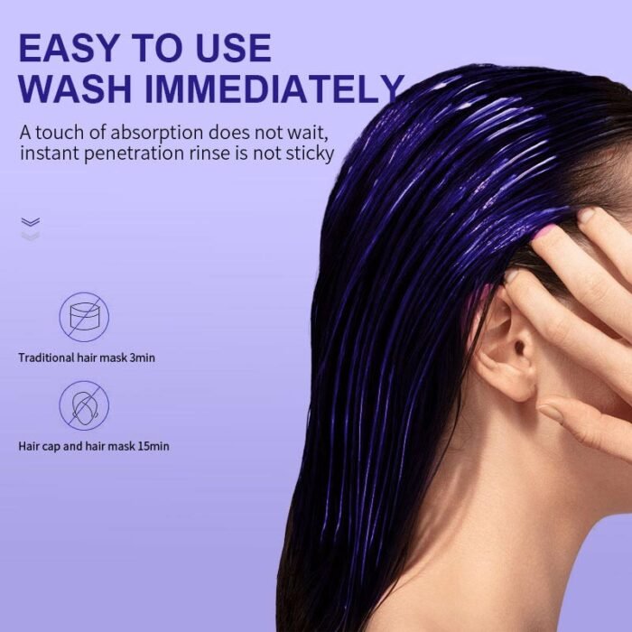 Masque capillaire à la kératine pourpre - Fixe la couleur et neutralise les tons cuivrés et jaunes pour les cheveux blonds, gris argentés et méchés – Image 10