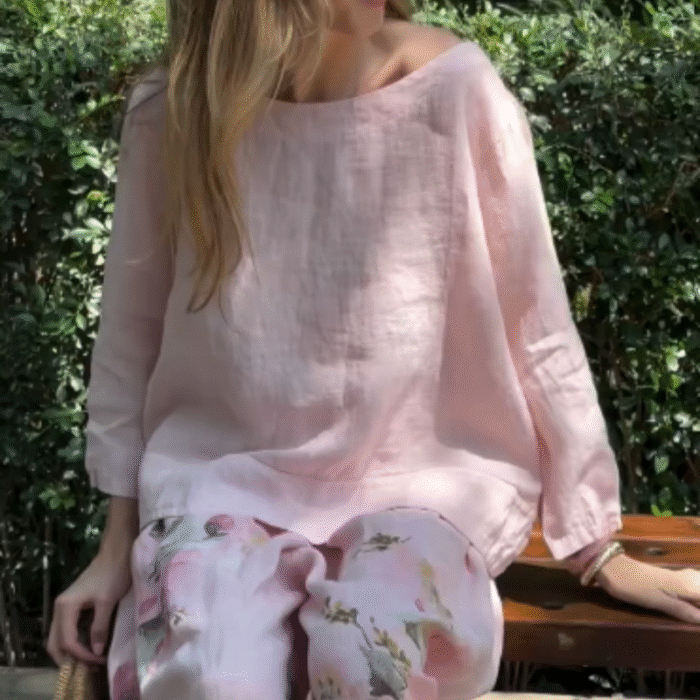 🔥Ensemble deux pièces avec haut uni et pantalon large fleuri🌸 – Image 4