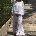 🔥Ensemble deux pièces avec haut uni et pantalon large fleuri🌸 – Image 5