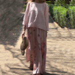🔥Ensemble deux pièces avec haut uni et pantalon large fleuri🌸 – Image 9